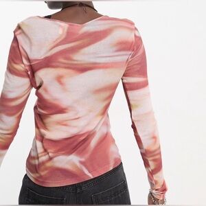 Weekday Swirl Pattern Long Sleeve Top - Pink and Cream